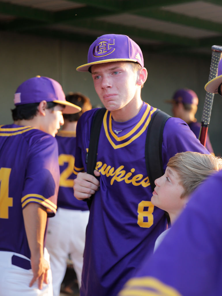 Hickman baseball player Gavin Bleything becomes emotional